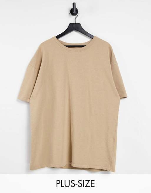 Threadbare Plus - T-shirt tinta in capo color pietra in coordinato