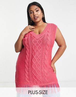 Threadbare Plus Tango knitted vest with tassels in pink - ASOS Price Checker