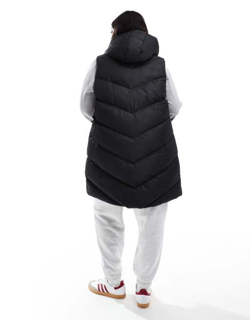 Threadbare Plus longline padded vest with hood in black