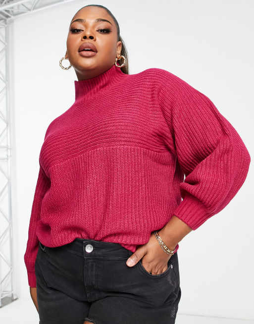 Threadbare Plus Veronica high neck jumper in sangria