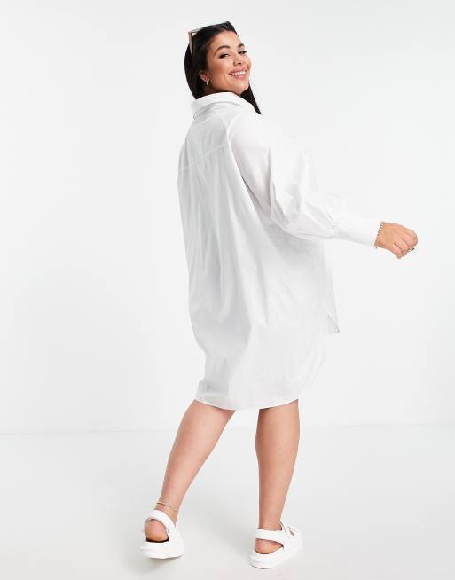 Threadbare Plus – Vit skjortklänning i oversize med ballongärmar, 4 av 4