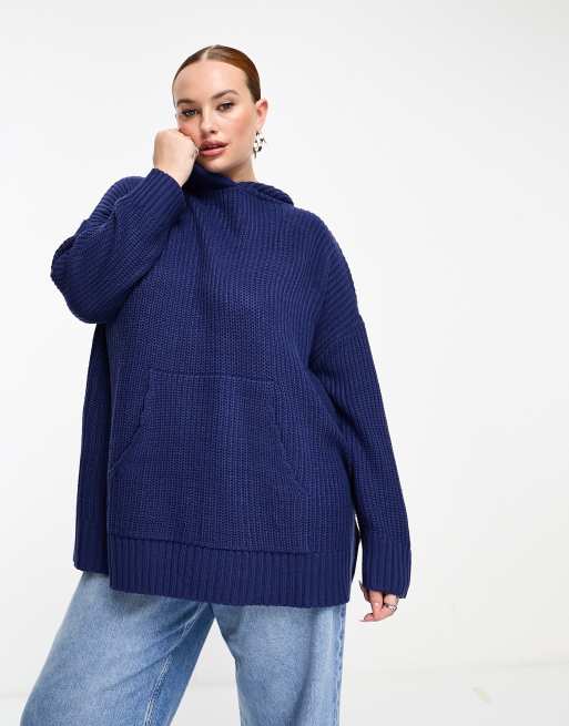 Threadbare Plus – Willow – Kapuzenpullover in Marineblau