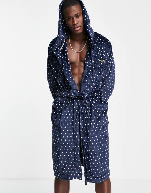 Threadbare - Pluto - Vestaglia a pois con fodera in pile borg blu navy, 1 di 4