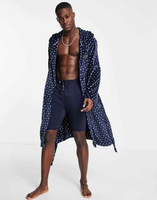 Threadbare - Pluto - Vestaglia a pois con fodera in pile borg blu navy, 4 di 4