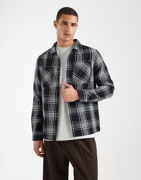 Threadbare pocket front shacket in navy and white plaid - view 1