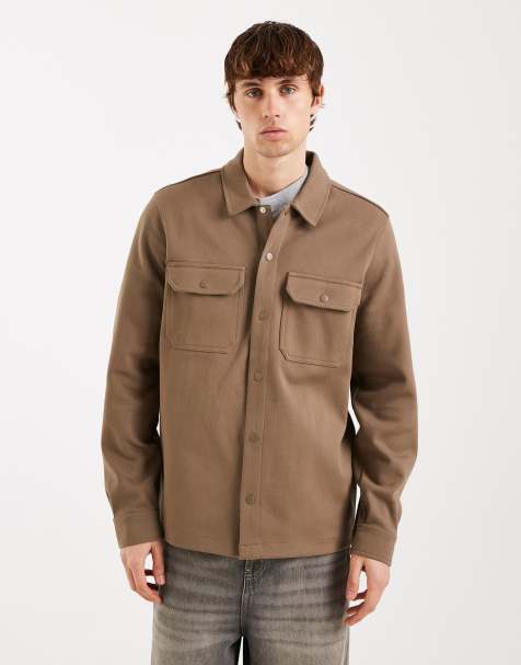 Threadbare pocket front shacket in taupe - view 1