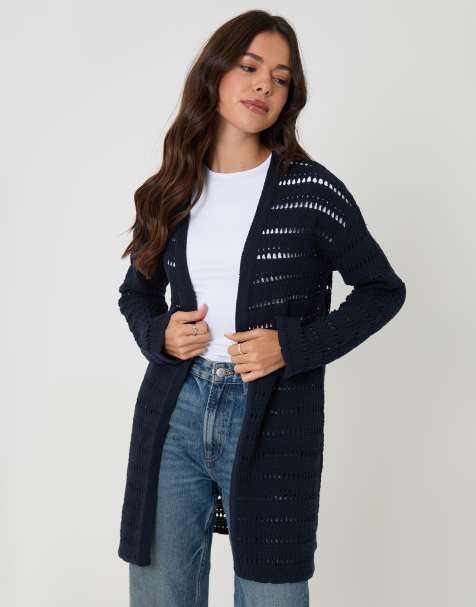 Threadbare Pointelle knit longline cardigan in navy - view 1