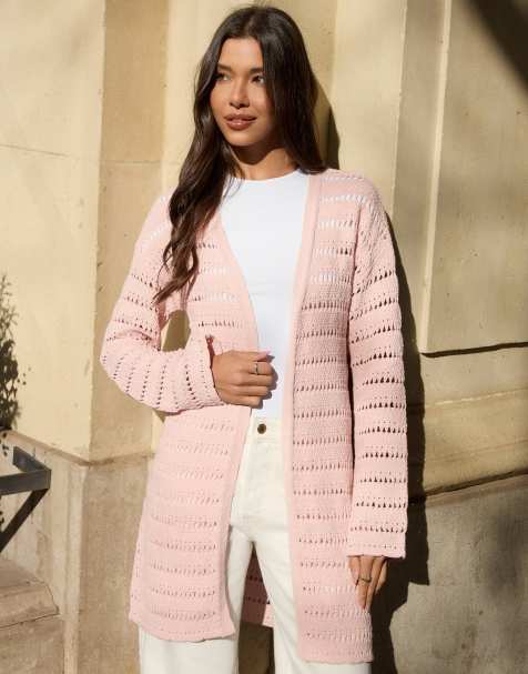 Threadbare Pointelle knit longline cardigan in pink