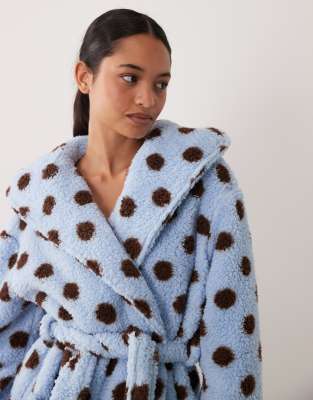 Threadbare Polka Dot Robe With Hood In Brown
