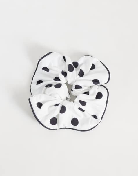 Threadbare polka dot scrunchie in black and white - view 1