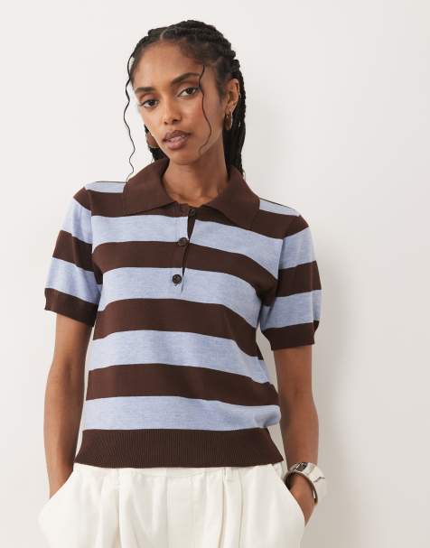 Threadbare - Polo a maniche corte in maglia blu e marrone - view 1