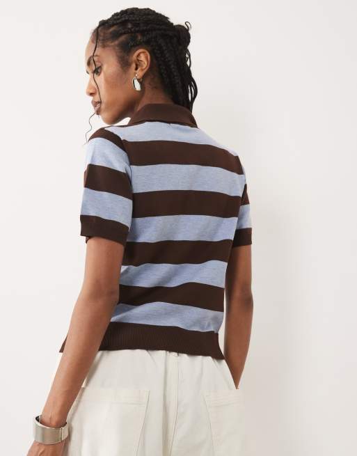 Threadbare - Polo a maniche corte in maglia blu e marrone, 4 di 4