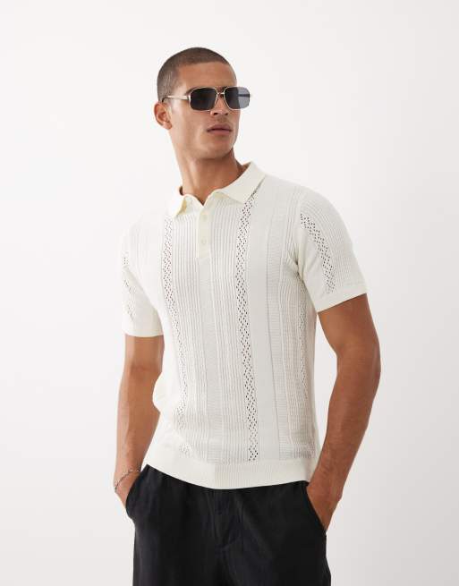 Threadbare - Polo a maniche corte in maglia écru, 2 di 5