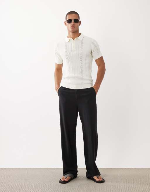Threadbare - Polo a maniche corte in maglia écru, 4 di 5