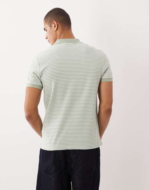Threadbare - Polo a maniche corte in maglia verde salvia e bianca a righe, 5 di 5