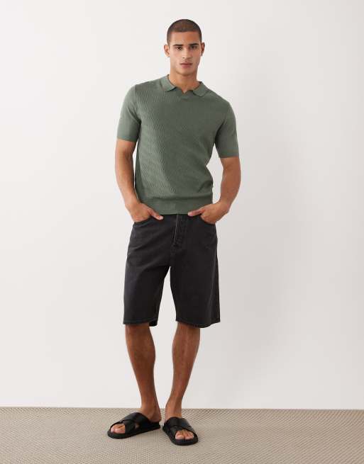 Threadbare - Polo a maniche corte in maglia verde scuro mélange, 3 di 5