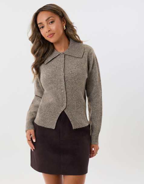 Threadbare Polo button up cardigan in beige - view 1