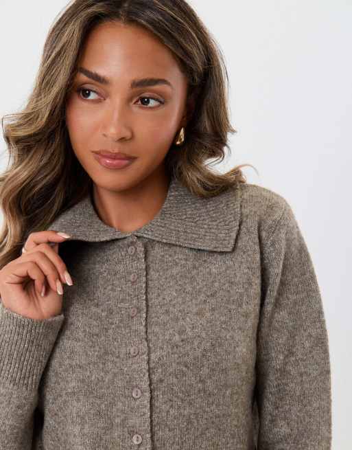 Threadbare Polo button up cardigan in beige, 3 of 5