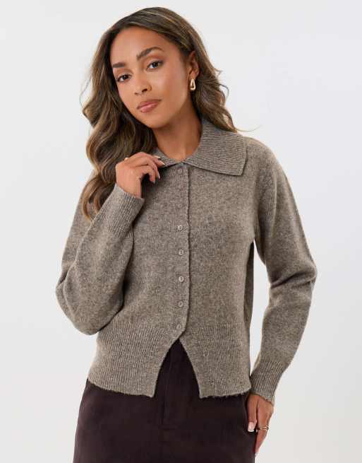 Threadbare Polo button up cardigan in beige, 5 of 5