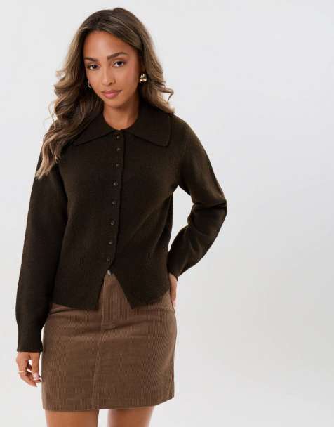 Threadbare Polo button up cardigan in chocolate brown - view 1