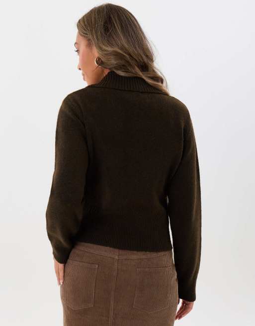 Threadbare Polo button up cardigan in chocolate brown, 2 of 5