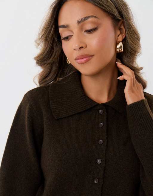 Threadbare Polo button up cardigan in chocolate brown, 3 of 5