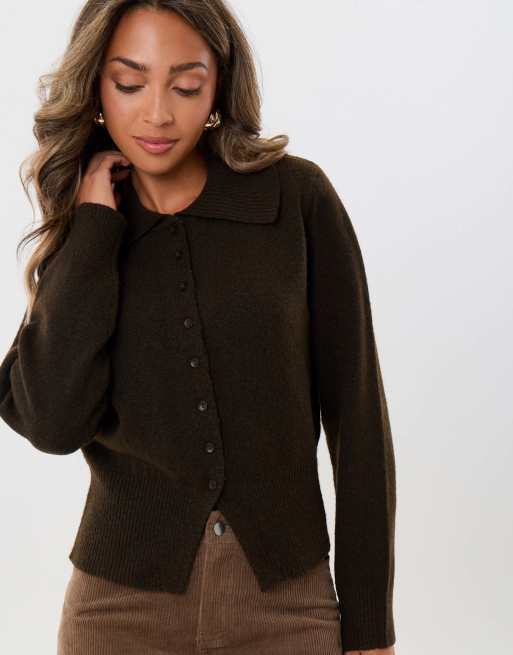 Threadbare Polo button up cardigan in chocolate brown, 5 of 5