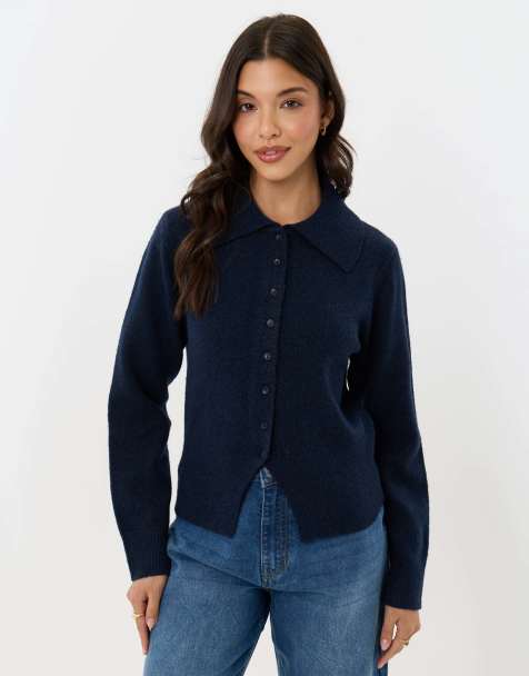 Threadbare Polo button up cardigan in navy - view 1