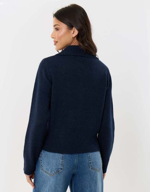 Threadbare Polo button up cardigan in navy, 2 of 4
