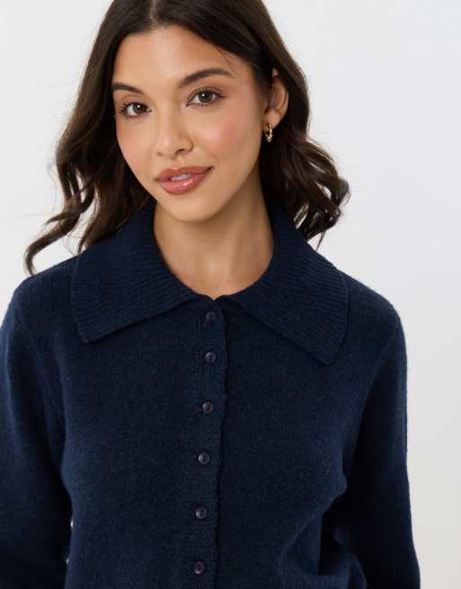 Threadbare Polo button up cardigan in navy, 3 of 4