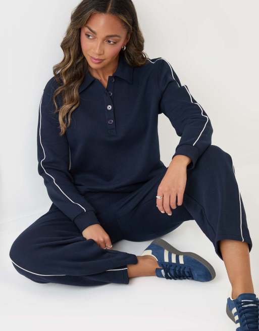 Threadbare Polo collar barrel leg lounge set in navy, 3 of 4