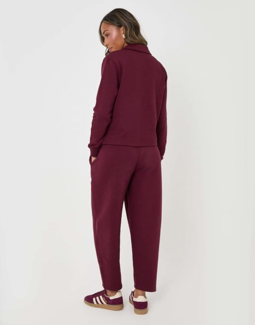 Threadbare Polo collar barrel leg lounge set in plum, 2 of 4