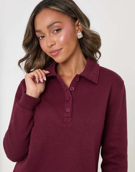 Threadbare Polo collar barrel leg lounge set in plum, 3 of 4