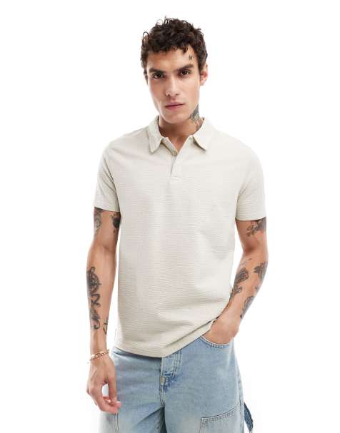 Threadbare - Polo en crépon avec col imprimé - Gris - view 1