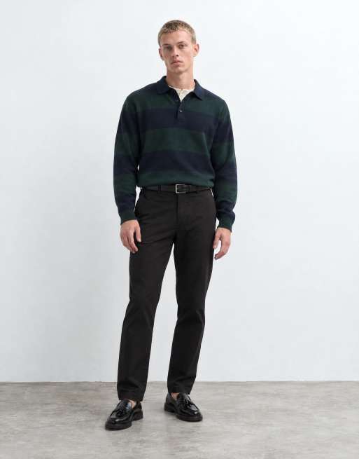 Threadbare polo en maille à rayures style rugby en bleu marine et vert, 10 de 10