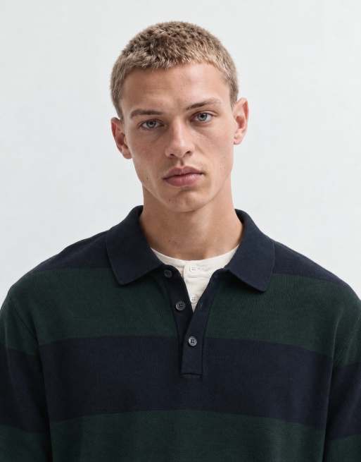 Threadbare polo en maille à rayures style rugby en bleu marine et vert, 7 de 10