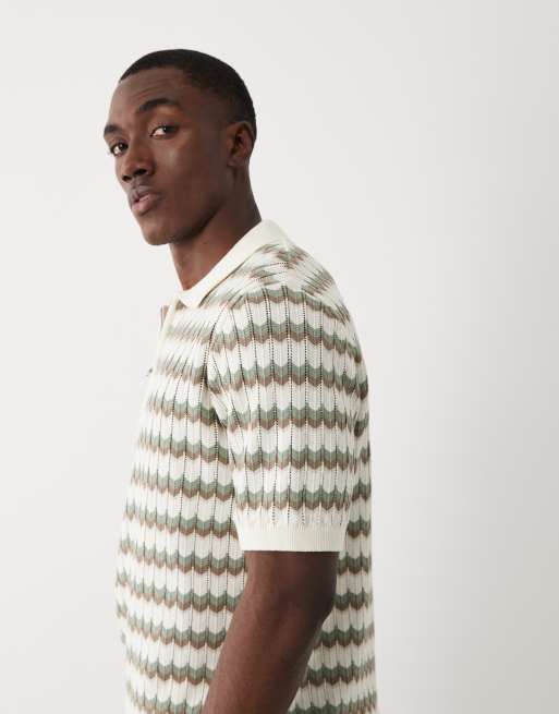 Threadbare - Polo en maille imprimé zigzag avec manches courtes et col zippé, 5 de 5