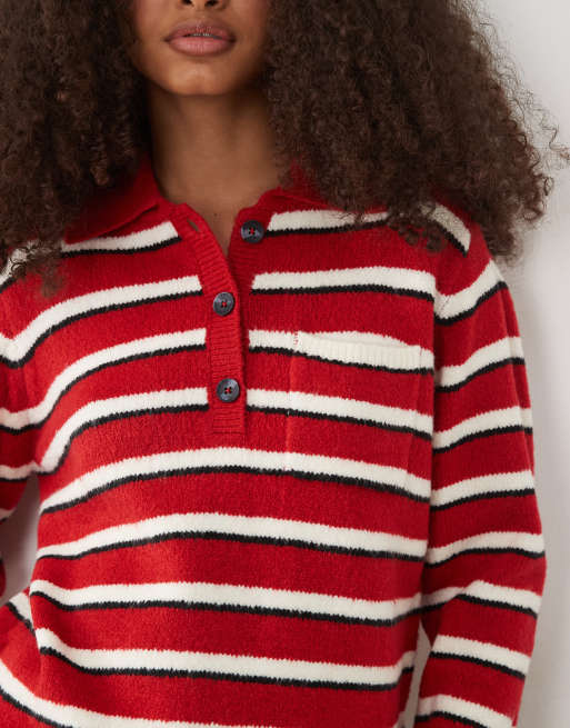 Threadbare - Polo en maille rayée - Rouge, 4 de 4