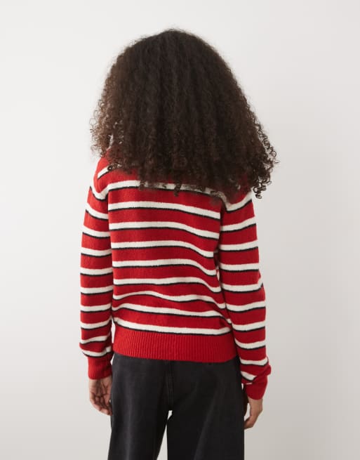Threadbare - Polo in maglia rossa a righe, 3 di 4