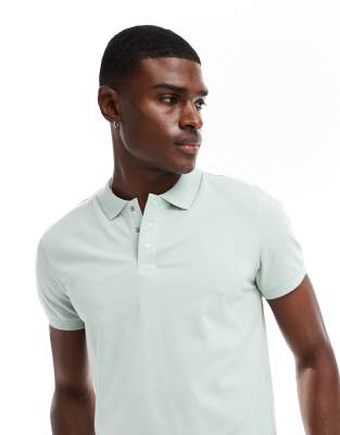 Threadbare - Polo met 3 knopen in vaalgroen