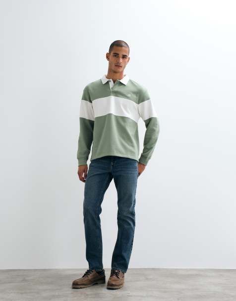 Threadbare polo rugby comoda a righe verde salvia e écru - view 1