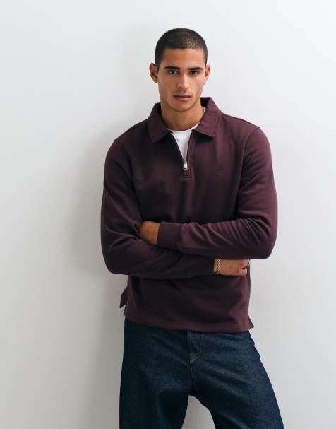 Threadbare Polo-Sweatshirt mit Viertelreißverschluss in Burgunderrot - view 1