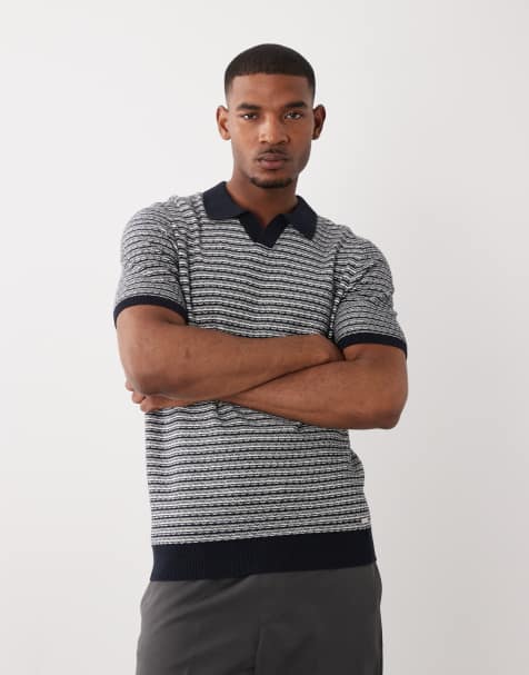 Threadbare – Polohemd aus Strick mit hohem Baumwollanteil in Marineblau und Ecru - view 1