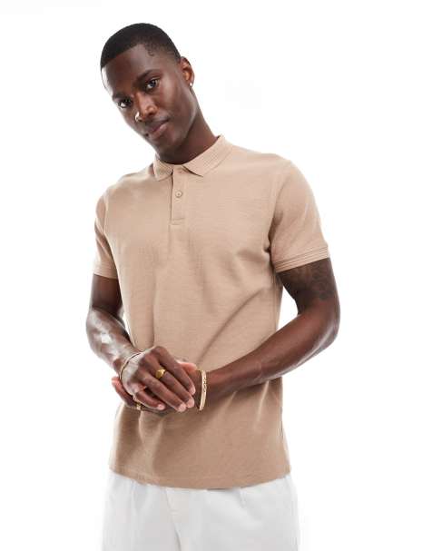 Threadbare - Poloshirt van jersey met geribbelde kraag in lichtbruin - view 1