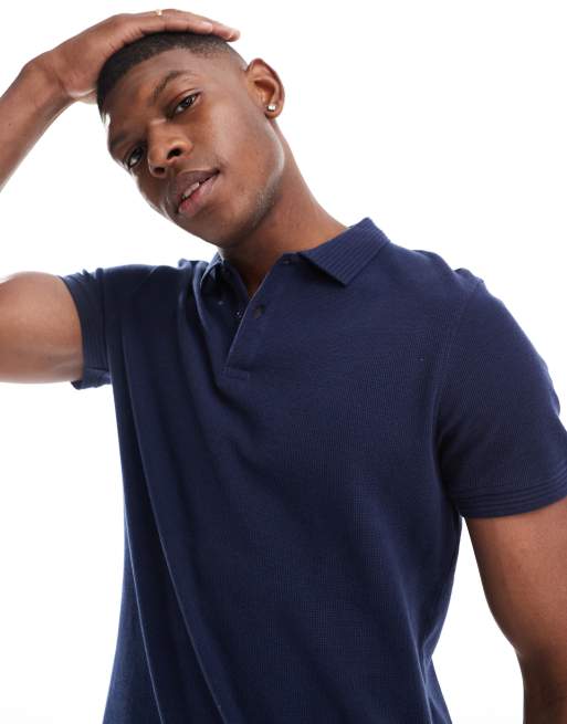 Threadbare - Poloshirt van jersey met geribbelde kraag in marineblauw