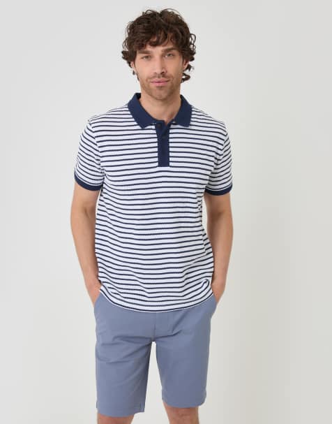 Threadbare Popcorn stripe cotton polo shirt in navy - view 1