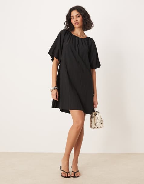 Threadbare – Popeline-Kleid in Schwarz mit Puffärmeln - view 1