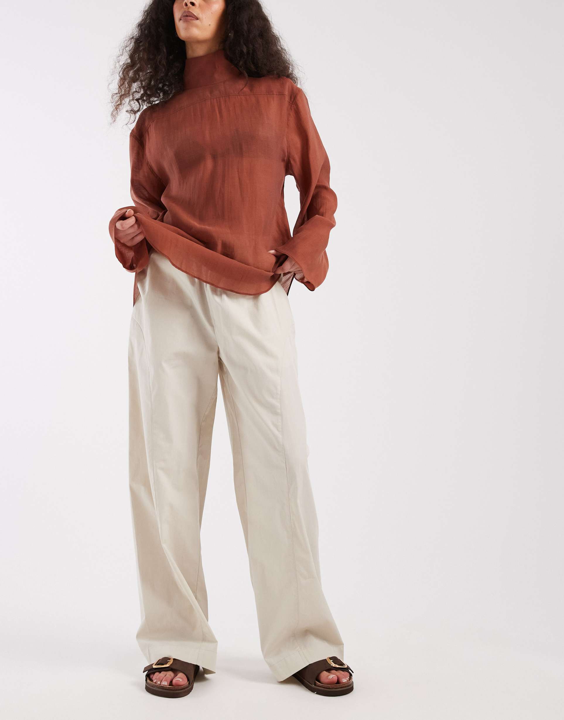 threadbare poplin pull on pants with panel detail in stone