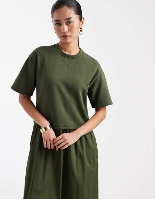 Threadbare poplin short sleeve midi dress in khaki, 2 of 4