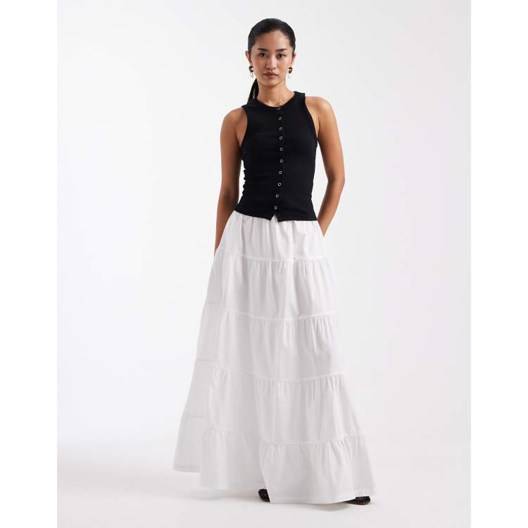 Threadbare poplin tiered maxi skirt in white | ASOS